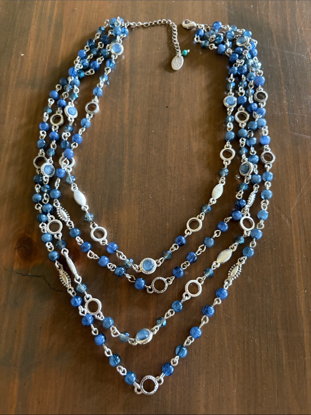 Nine West Multi-Strand Blue and Silver Beaded Necklace
